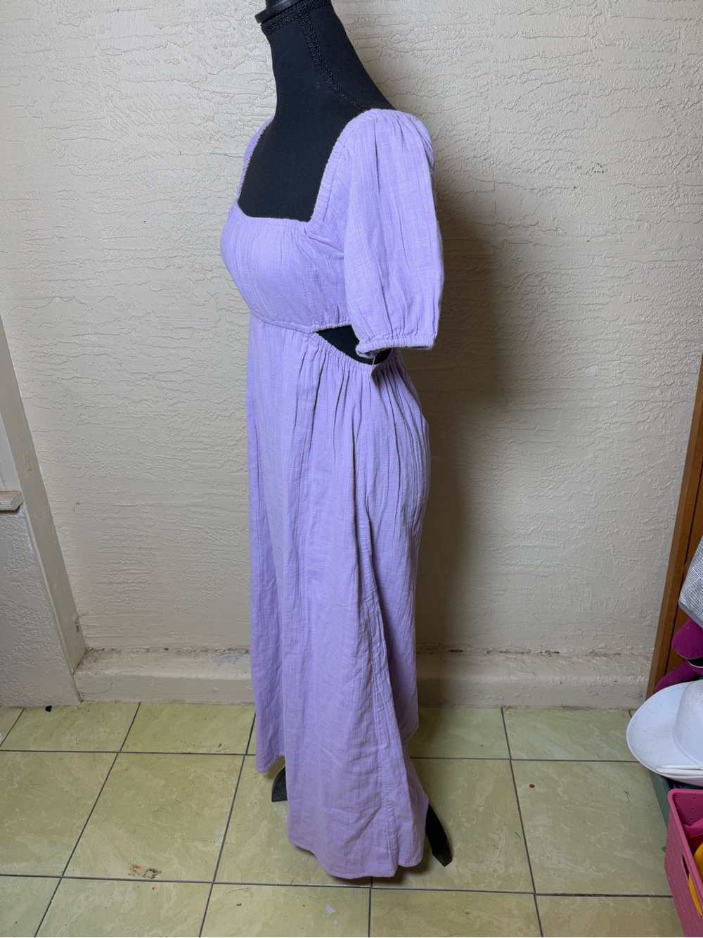 Billabong Lilac Puff Sleeve Cutout Maxi Dress Cottagecore Prairie NWT Small - Picture 5 of 12